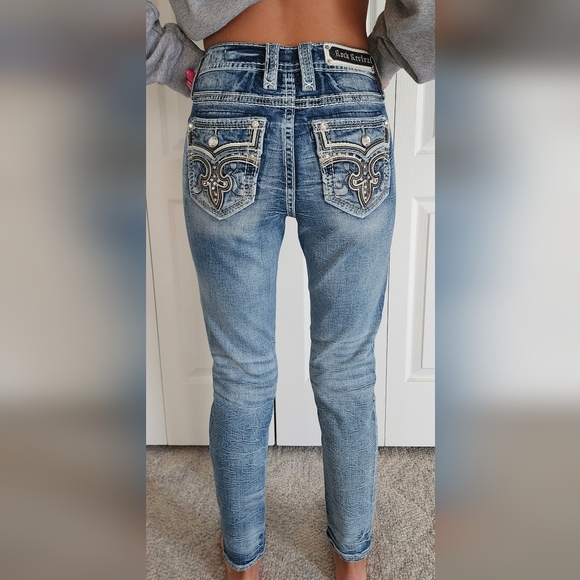 Rock Revival Peacoat Midrise Distressed Ankle Skinny Jeans 27 - Picture 7 of 7